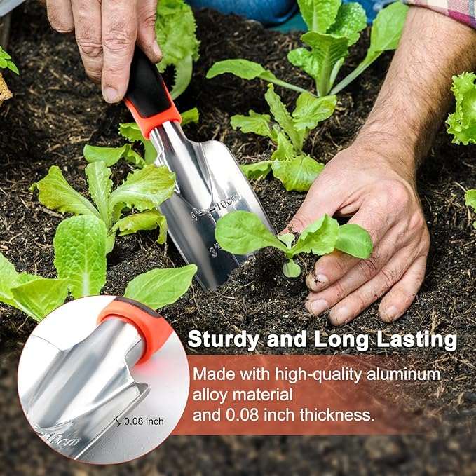 Garden Shovel Trowel Garden Tool with Measurement Mark, Heavy Duty Gardening Shovel Hand Tools Garden Spade with Ergonomic Handle, Small Garden Tools for Gardening Planting Digging Transplanting