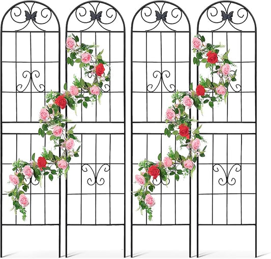 4 Pack Metal Garden Trellis 86.7" Tall Outdoor Climbing Plant Support for Roses, Flowers, Rustproof Durable Black Galvanized Tube, Lawn Garden Fence Decor Screen (4pcs, 86.7" H)