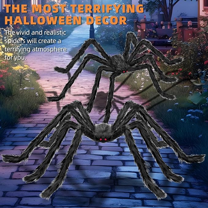 Halloween Decorations Outdoor and Indoor,2pcs 78" Giant Spider Decorations,Scary Large Spider Props for Yard Lawn,Halloween Party Decorations,Haunted House Decor,Black