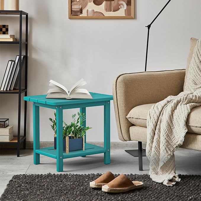 nevilywood Adirondack Square Side Table - 18.4" Large Panel HDPE Outdoor End Table - Weatherproof, Rustproof & Low Maintenance for Patio, Lawn, Pool, Indoor Use (Aruba)