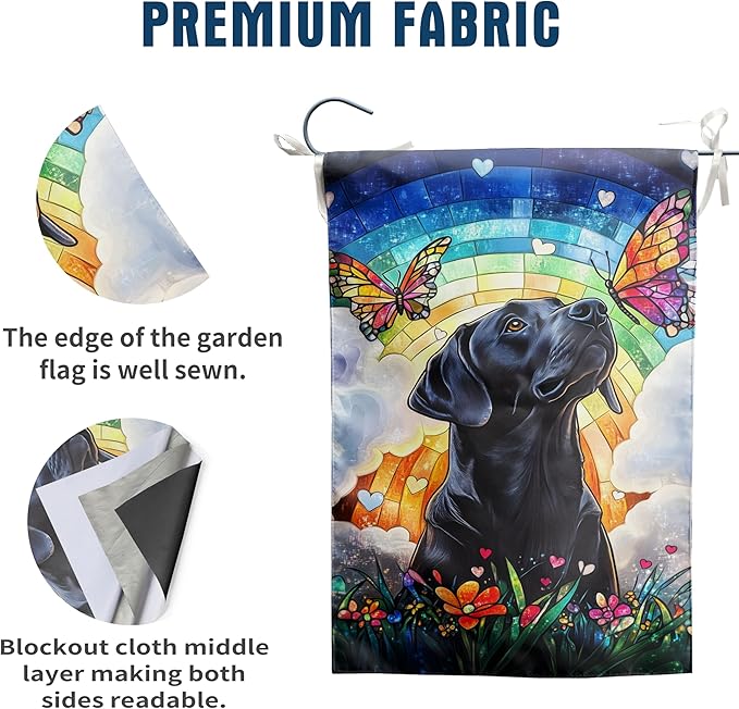 Stained Glass Black Lab Garden Flag 12x18 Double Sided Memorial Dog Sympathy Gift
