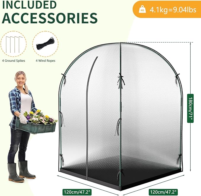 Portable Greenhouse for Outdoors, Green House Tent with Durable Bubble Film Cover and Zippered Door,Walk-in Mini Green House with Removable Mat for Indoor Outside Protecting Plant,47.2x47.2x71 Inch