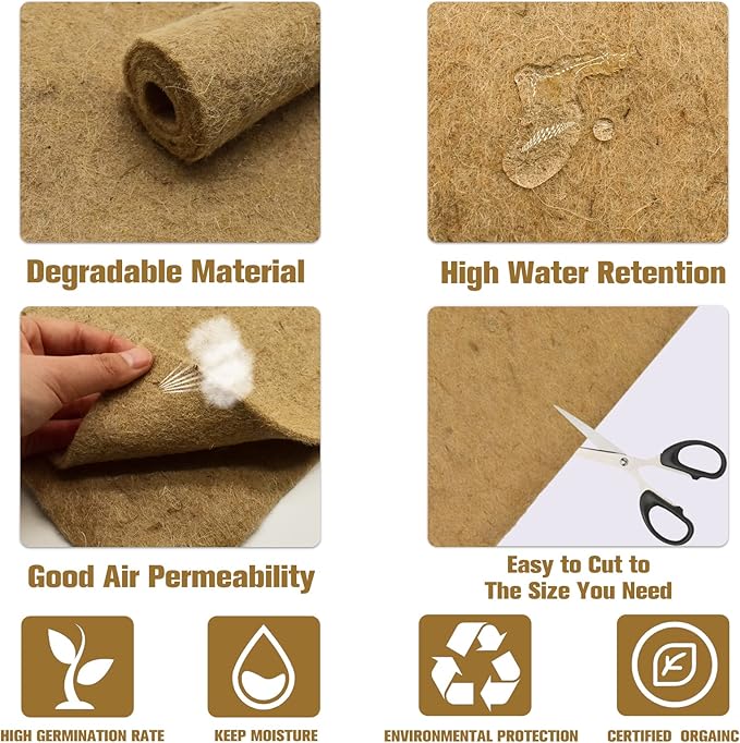 Halatool 10PCS Jute Grow Mat,Natural Hemp Mats for Growing Microgreens,10" X 10" Hydroponic Grow Pads for Micro Greens Growing Trays,Indoor Sprouting kit for Wheatgrass Sprouts