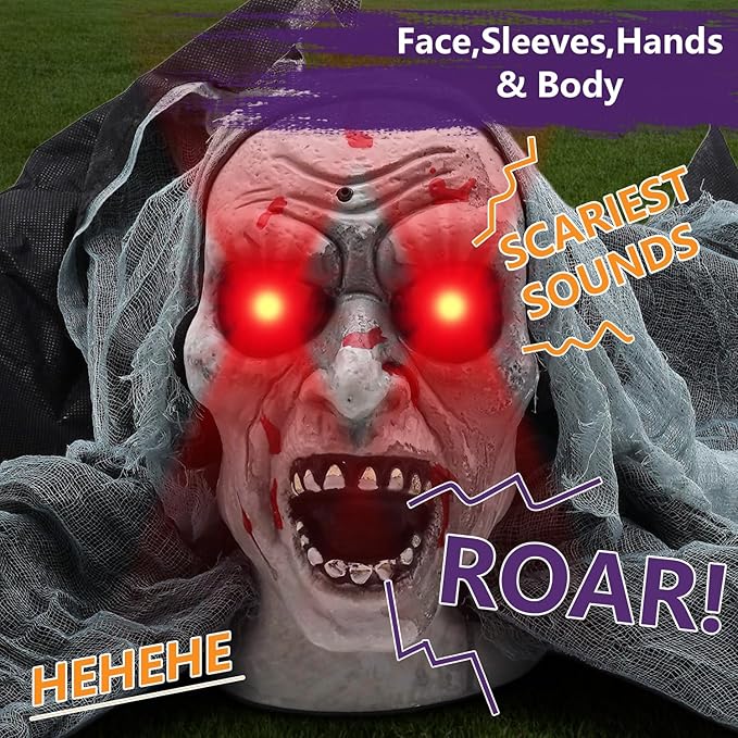 Halloween Light-Up Animated Zombie Groundbreaker with Creepy Sound for Halloween Outdoor,Lawn,Yard,Garden,Patio Decorations