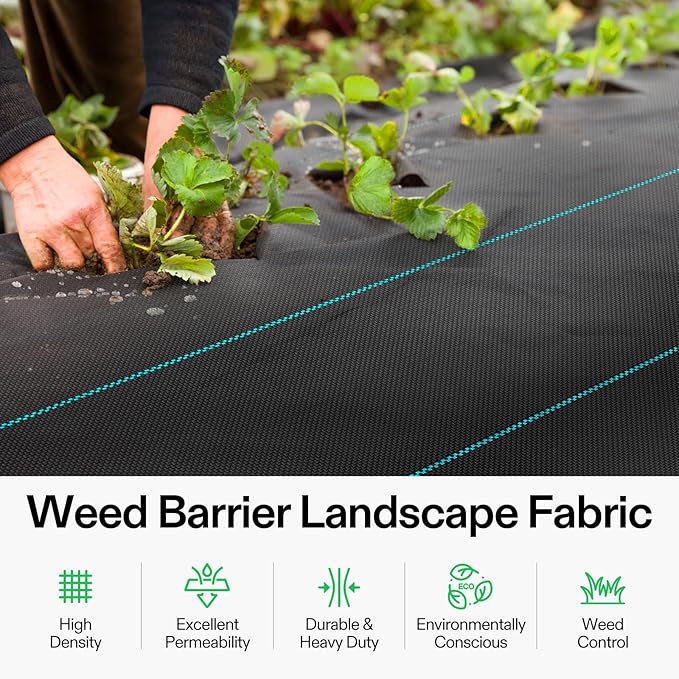 VIVOSUN Premium Weed Barrier Landscape Fabric Heavy Duty, 1.5ftx100ft 5oz Double-Layered Weed Control Mat with High Permeability, Commercial Ground Cover, Easy Set up & Superior Weed Control