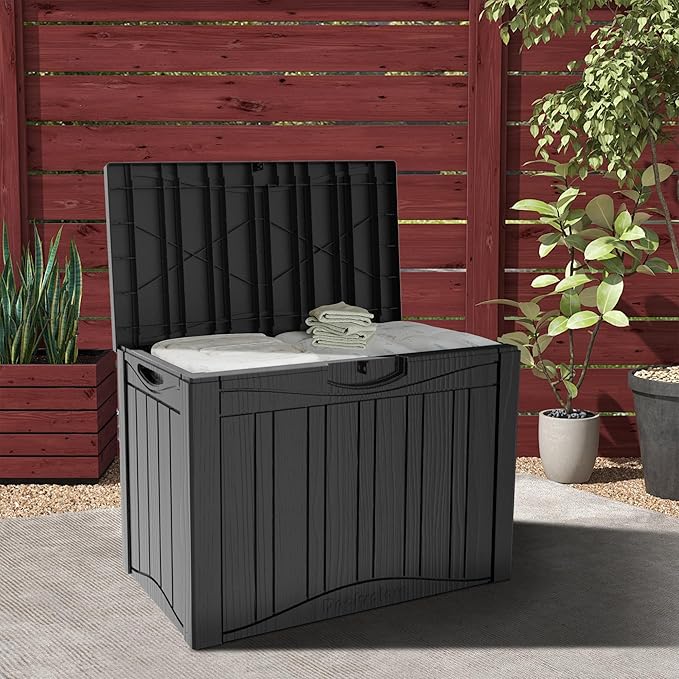31 Gallon Deck Box, Resin Outdoor Indoor Waterproof Storage Box, Lockable Storage Box With Handle for Patio Furniture - Garden Tools - Swimming Pool Tools UV-Resistant, Black