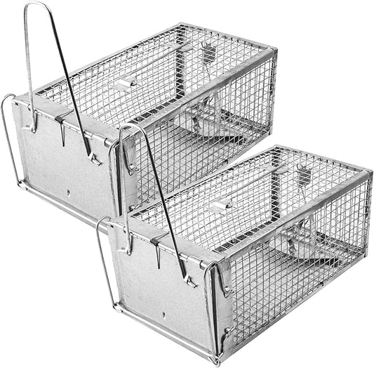 SZHLUX 2-Pack Rat Trap, Humane Mouse Traps Work for Indoor and Outdoor,Small Rodent Animal-Mice Vole Chipmunk Hamsters Live Cage,Catch and Release(SZ-SL2614X2S)