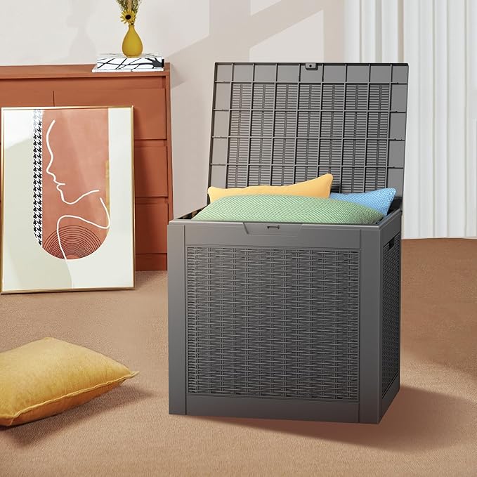 Resin Deck Box - 31 Gallon Lockable Outdoor Storage, Water-Resistant Indoor/Outdoor Bin for Package Delivery, Patio Cushions, Gardening Tools