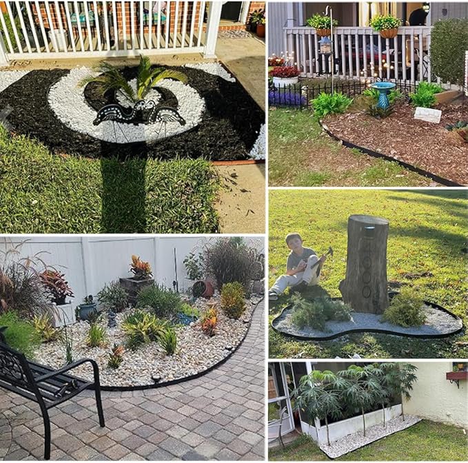 Garden Edging Borders 20FT,Landscape Edging Black[Extra Tall 4IN High] with 30pcs Plastic Stakes, Lawn Edging Flexible DIY Fence for Landscaping,Flower Bed,Grass,Gravel,Tree Surrounding