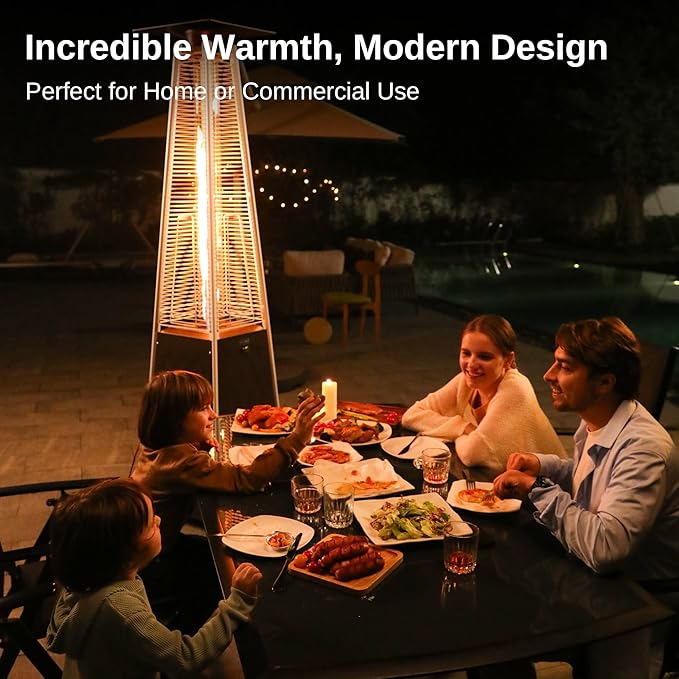 EAST OAK Pyramid Patio Heater, 48,000 BTU Outdoor Patio Heater All Stainless Steel, Quartz Glass Tube Propane Heater, Triple Protection System, With Wheels, Outdoor Heater for Commercial & Residential