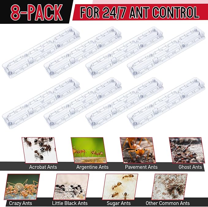 Qualirey 8 Set Ant Bait Stations Reusable (Bait NOT Included), Multi Surface Ant Killer Trap for Home, Control for Indoor and Outdoor Use, Roach Station for Common Household (Large)