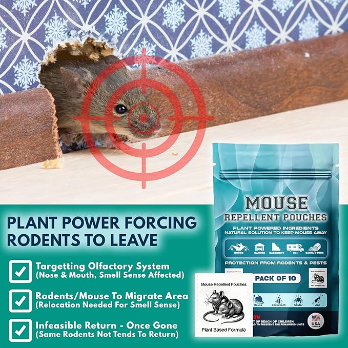 Extra Strong 10Pack Natural Mouse Repellent Pouches Botanical Mice Repellent Pouches Rodent-Repelling Pouches for Indoor and Outdoor Pest Control Pouches for Home Attic Office Shed Barn Storage/RV