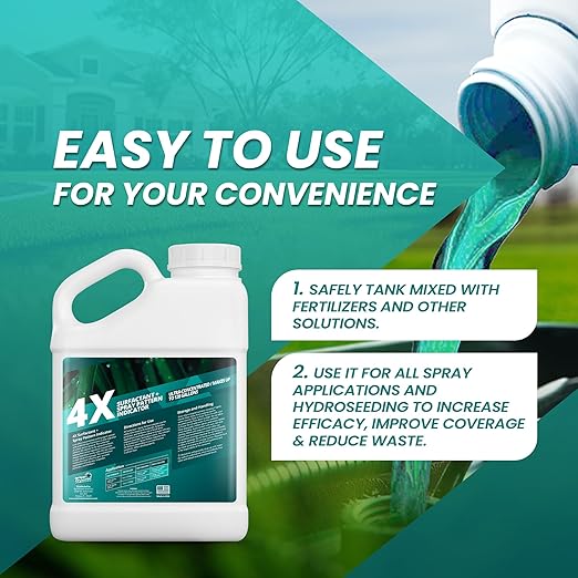 1 Gallon 4X Spray Pattern Indicator Dye + Surfactant, Makes 128 Gallons of Wetting Agent for Lawn & Turf Mark - Effective Spray Indicator, Liquid Blue Dye for Marking Turf, Easy to Mix & Apply