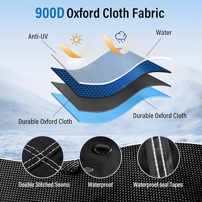 Snow Blower Cover, Heavy 900D Oxford Fabric Waterproof Outdoor Snowblower Covers, Universal Size Fits Single and Two Stage Snow Blowers, Water, Wind, UV, W/Adjustable Buckle and Vents - Black