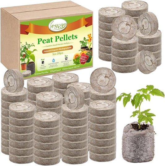 Legigo 200 Pcs 50mm Seed Starter Peat Pellets Pods for Seedlings- Compressed Seed Starting Pellets Seed Starter Pods Plugs Soil Peat Pods for Starting Seeds, Garden Planting Herb Flower Vegetables