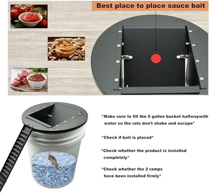 Bucket Lid Mouse Trap Metal 5 Gallon Bucket lid, 45° tilt Design Makes it Easier to Capture Strong Metal Material That, auto Reset, Repeat Catch, Indoor Outdoor, (1pack)