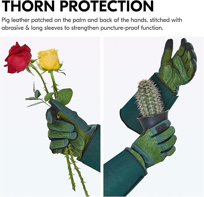 Vgo... Safety Work Gloves,Unisex,Gardening,Long Sleeves Gauntlet,Puncture-proof,Thorn Proof,Touchscreen(1 Pair,Size XL,Green,SL7477)