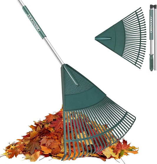 ORIENTOOLS Garden Leaf Rake, Garden Rakes for Lawns Leaves with 65.7" Foldable Handle Rake, 26 Strong Tines Plastic Head Shrub Rake, Yard Garden Rake for Lawns, Grass, Flower Beds Leaves Cleaning