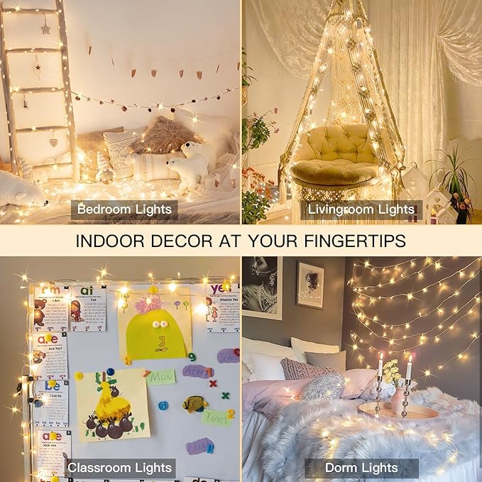 suddus 100 Led Connectable Christmas String Lights Outdoor with Timer, 33ft Fairy Lights Plug in Waterproof Indoor, Twinkle Lights with Remote for Xmas Tree, Bedroom, Party, Patio, Garden – Warm White
