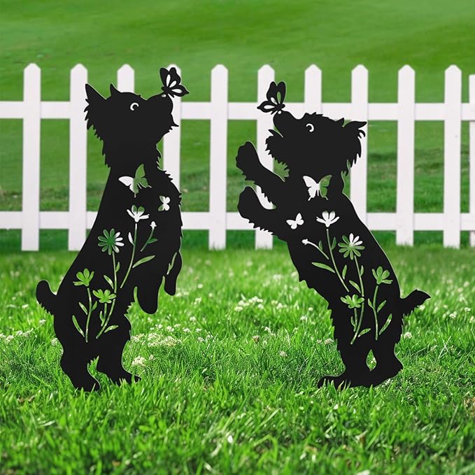 Dog Stakes for Outside, Lawn Ornaments Yorkie Metal Garden Decor for Outdoor,Yard,Lawn,Garden Decor Stakes
