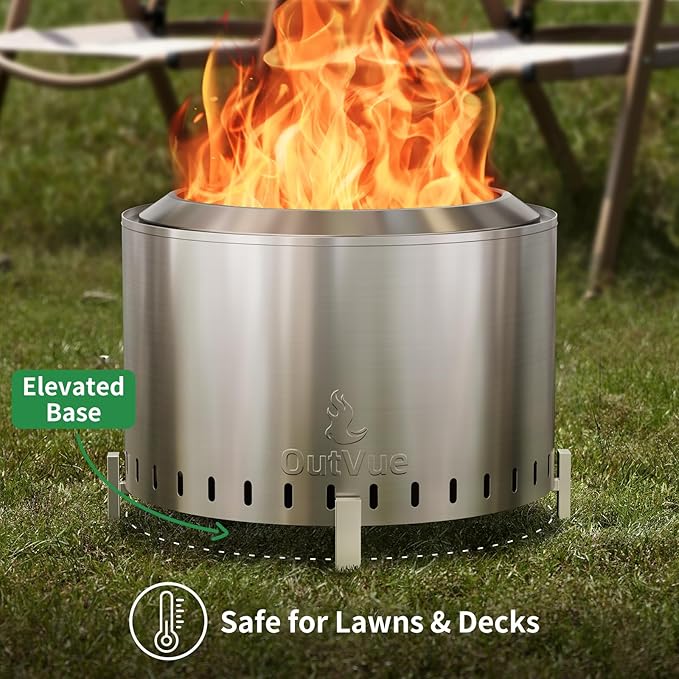 22 inch Stainless Steel Smokeless Fire Pit, Outdoor Smokeless Firepit, Wood Burning Fire Pits for Camping, Bonfire, Low Smoke Firepit for Outside (Vertical Hole)