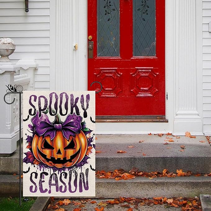 Halloween Garden Flag Pumpkin Spooky Season Vertical Double Sided Flags for Holiday Farmhouse Patio Yard Outdoor Party Decor Decorations Gifts - 12.5 x 18 Inch