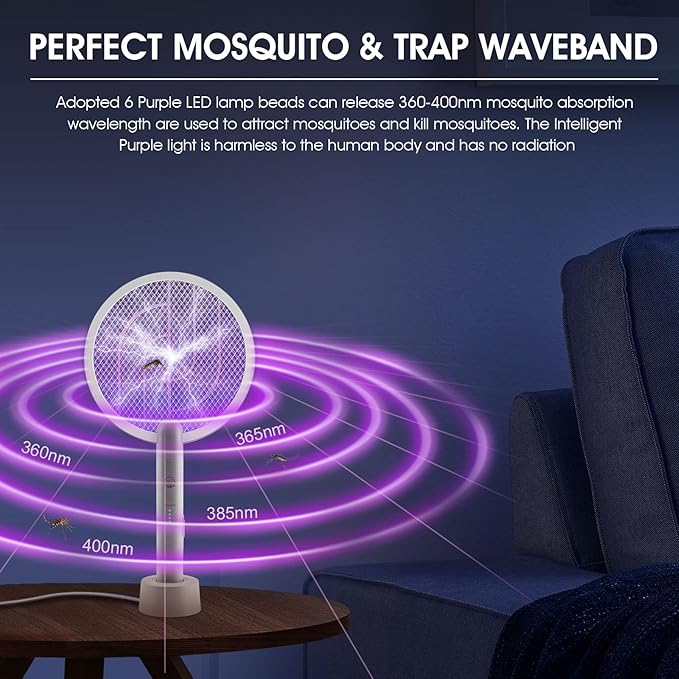 Electric Fly Swatter Racket, 2 in 1 Bug Zapper with USB Rechargeable Base, 4000 Volt Mosquito Killer with 3-Layer Safety Mesh for Pest Insect Control for Indoor、Office、Backyard、Camping（Gray-2 Pack）