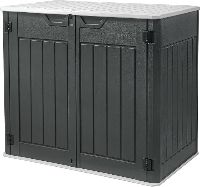 DWVO 47 cu ft Spacious Horizontal Storage Unit, Outdoor Resin Tool Locker Without Shelf, Waterproof Lockable Container with Base for Gardening, Waste Bins, Grass Cutter, 4.5x2.8x3.9 ft, Dark Gray