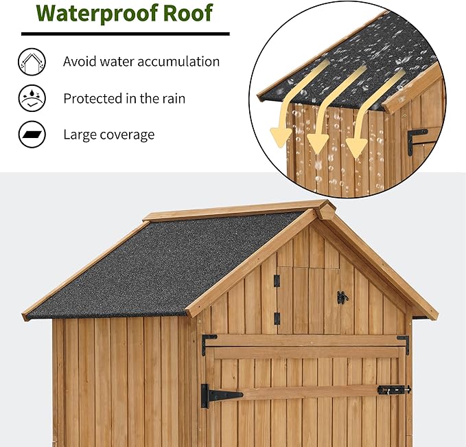 MCombo Large Outdoor Storage Cabinet with 3 Adjustable Shelves, 82 Inches Tall Storage Shed, Wood Garden Shed with Locks for Patio Yard Lawn, 1970