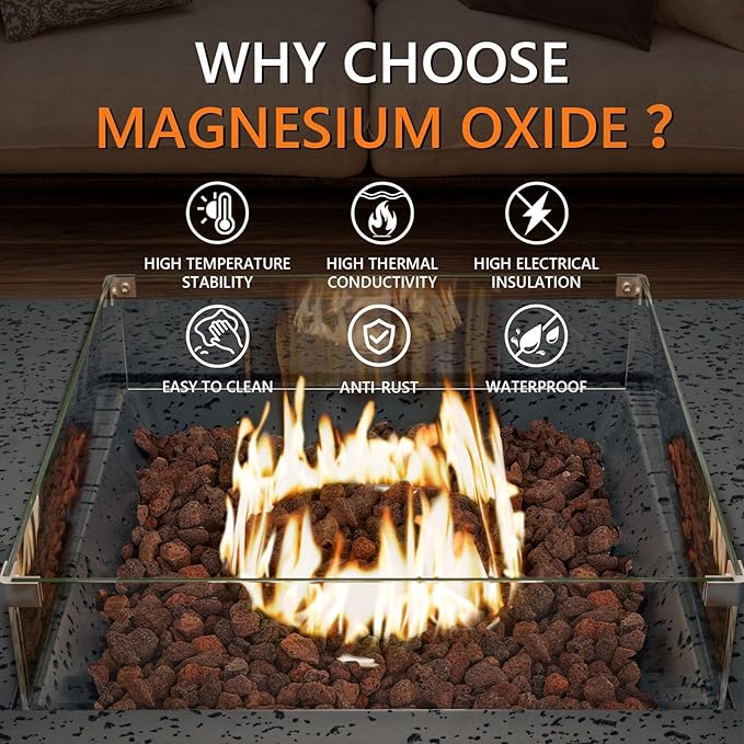 COSIEST Outdoor Propane Fire Pit Coffee Table w Square Faux Stone 35-inch Base, CSA Certified, 50,000 BTU Stainless Steel Burner, Free Lava Rocks and Rain Cover, Wind Guard, Tank Cover,Gray