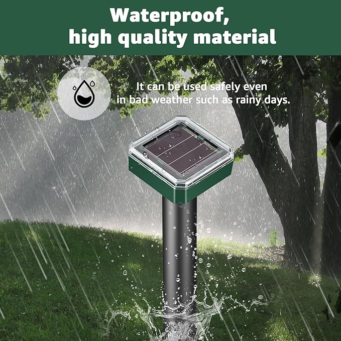 2025 New Upgraded Version Mole Repellent Solar Powered, Waterproof & Aesthetic Design, Ultrasonic Pest Deterrent for Moles, Voles, Gophers, Chipmunks, Groundhogs, and Snakes -4Pack