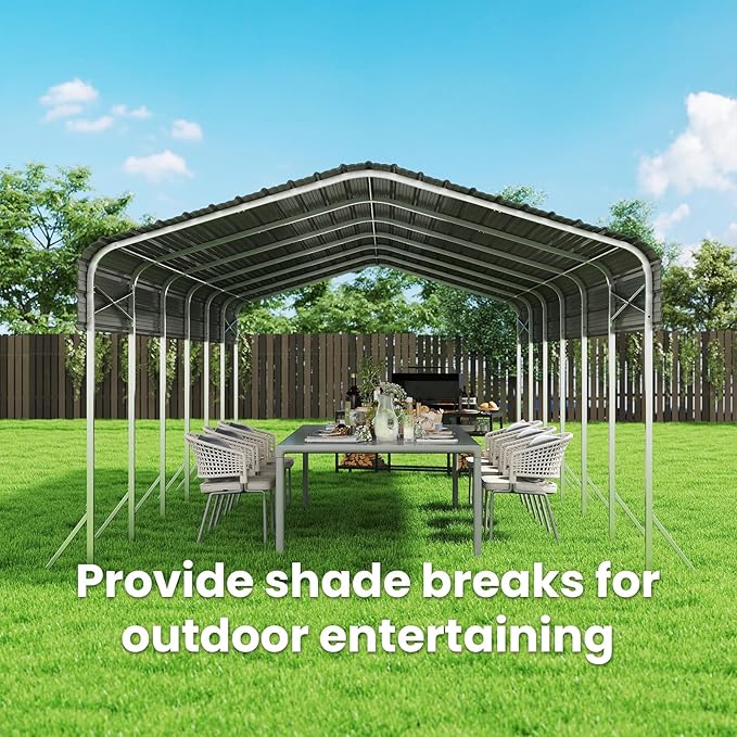 Heavy Duty Metal Carport – Sturdy Structure, All-Weather Protection, Easy Assembly for Cars, Trucks, Boats, Tractors, and Outdoor Storage (White, 14X30 FT)