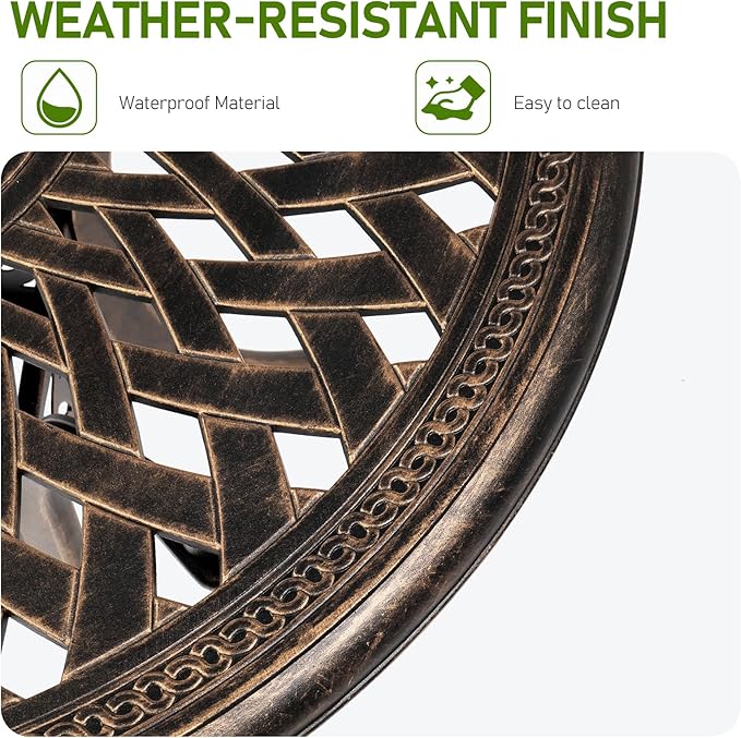 Outvita Patio Side Table, 30.7in Outdoor Round Cast Aluminum Bistro Table with Umbrella Hole and Antique Design for Backyard Porch Pool Balcony Deck Bronze