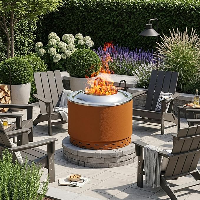 KOL 20" Dia Smokeless Fire Pit Outdoor with Pre-Rusted Finish, 16 Gauge Corten Steel & 201 Stainless Steel Wood Burning Firepit, Backyard Patio Rotary Flame Stove with Removable Ash Pan