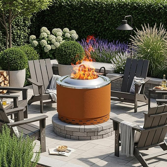KOL 20" Dia Smokeless Fire Pit Outdoor with Pre-Rusted Finish, 16 Gauge Corten Steel & 201 Stainless Steel Wood Burning Firepit, Backyard Patio Rotary Flame Stove with Removable Ash Pan