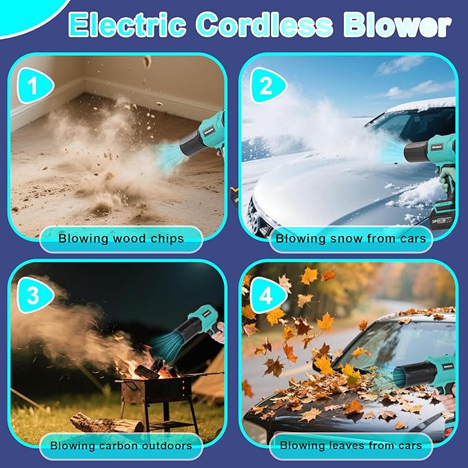 Small Cordless Leaf Blower,Leaf Blower Cordless 300,000RPM Turbo Jet Blower, with 1 X 24VX 4.0Ah Battery and Charger,for Patio Cleaning, Lawn Care, Car Cleaning and Dust Etc,2 Blowing Nozzles-Blue