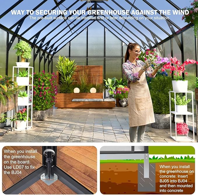 10x24 FT Large Greenhouse, Easy Assembly Hybrid Polycarbonate Greenhouses for Outdoors w/5 Vent Windows & Swing Door Walk-in Greenhouses Aluminum Green House for Outside, Black