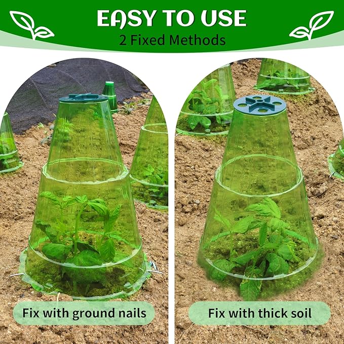 Garden Cloches for Plants, 20 Pack Garden Cloche with Rotary Vent, Reusable Bell Plant Covers with 40Pcs Ground Stakes, Plant Cloche Protectors from Animals Snails Birds Chickens, 7.9" H X 6.7" D