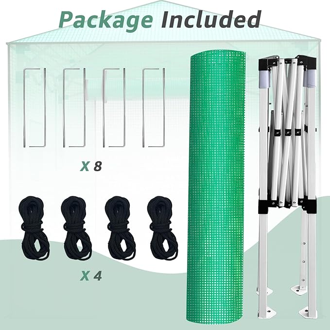 8x8 FT Portable Walk-in Greenhouse with 2 Mesh Roll-Up Windows & Roll-up Zipper Door - Easy Setup for Indoor/Outdoor Gardens, PE Cover, Green