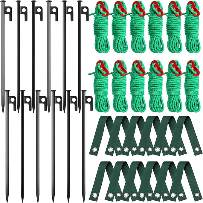Sintuff 36 Pcs Heavy Duty Tree Stake Kits Stake and Support for Young Leaning Tree Anchor Straightening Kit, 15.8'' Support Straps, 11.8'' Steel Stakes, 13.12ft Rope(Green)