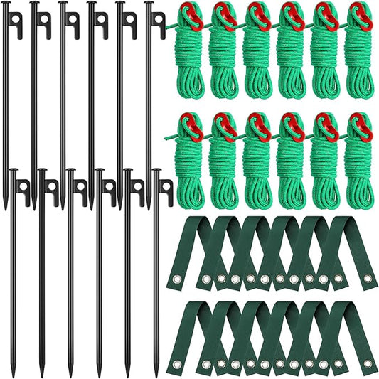 Sintuff 36 Pcs Heavy Duty Tree Stake Kits Stake and Support for Young Leaning Tree Anchor Straightening Kit, 15.8'' Support Straps, 11.8'' Steel Stakes, 13.12ft Rope(Green)