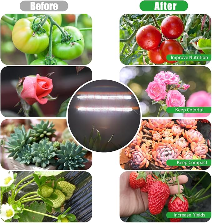 16‘’ LED Grow Light Strips for Indoor Plants，Full Spectrum 120 LEDs with 4 Install Methods, 6/12/16H Timer, 10 Dimmable Levels, 3 Switch Modes for Seedling Succulent Sunlike Strip (2 Head 1 Pack)