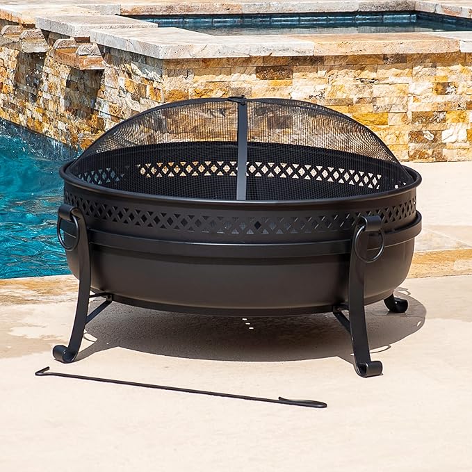 SUNCREAT Outdoor Patio Fire Pit with Mesh Spark Screen, 40" Portable Fire Pit for Camping, Black