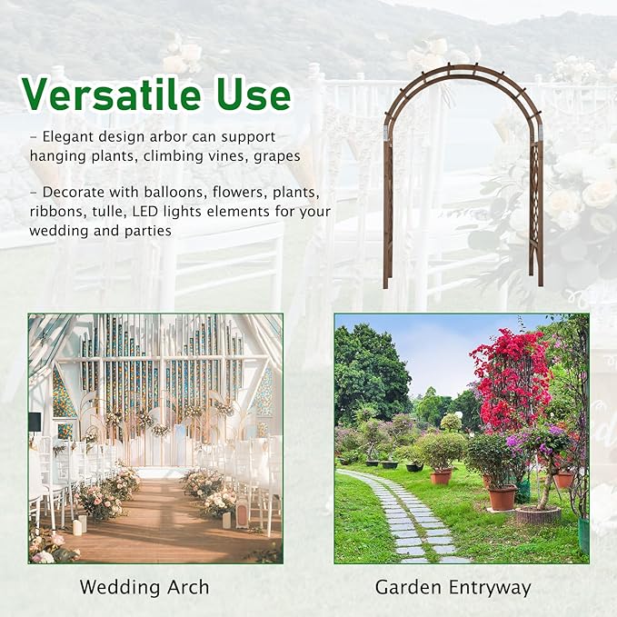VINGLI Wooden Garden Arbor, Wedding Arch, 7ft Arch Backdrop Stand for Ceremony, Wood Trellis for Plant Climbing, Christmas Decor Pergola for Garden Backyard, Lawn