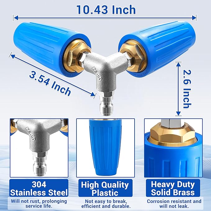 Pressure Washer Gutter Attachment, Dual Turbo Nozzle Pressure Washer with 1/4" Quick Connector, 2.0 Orifice Gutter Cleaner for Power Washer, 4-6 GPM, 4000 PSI