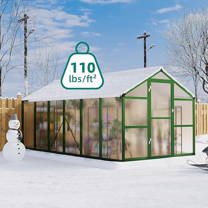 8x12 FT Greenhouse for Outdoors, Large Aluminum Greenhouses with Roof Vent and Quick Setup Structure, Greenhouse Heavy Duty with PC Panels, Walk-in Green Houses for Winter Garden,Backyard,Patio,Lawn