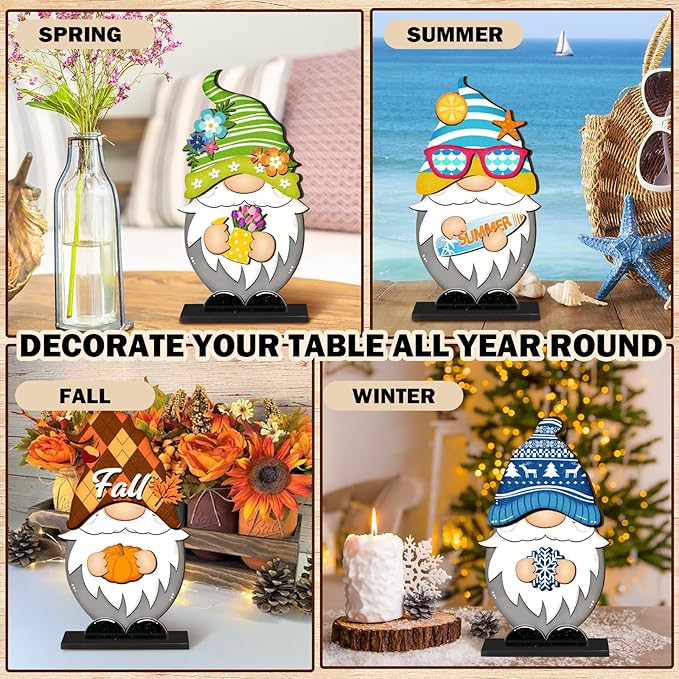 Blulu Interchangeable Wooden Gnome Decor DIY Holiday Seasonal Fall Gnomes Halloween Tiered Tray Decoration with Magnet Pieces Halloween Welcome Sign for Holiday Decorations(Classic)