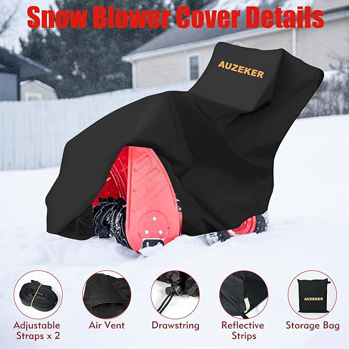 Snow Blower Cover, 900D Snowblower Covers Oxford Fabric Waterproof, Outdoor Snow Thrower Cover Heavy Duty, Universal Size Fits Single and Two Stage Snow Blowers, Water, Wind, UV-Black