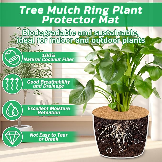 Legigo 10pcs Coconut Fiber Mulch Ring Tree Plant Protector Mat, 9 Inch Natural Coco Coir Tree Protection Ring Plant Pot Soil Cover, Tree Rings Disc Plant Cover for Indoor Outdoor Plants,Landscaping