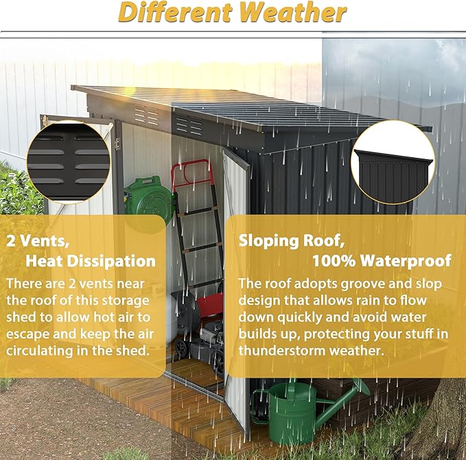 6x4 FT Outdoor Storage Shed,Metal Heavy-Duty Tool Shed with Hinged Door and Padlock,Waterproof Garden Shed W/Vents,All Weather,Foldable House for Garden Backyard,Lawn,Black